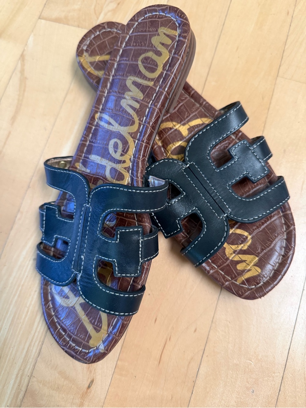 Sam Edelman Black Logo Cutout Slide Sandals
